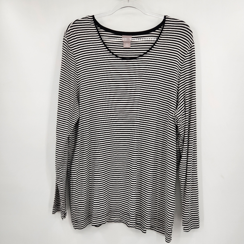 Chicos 3 Long Sleeve Knit Top Womens Size XL Black White Striped